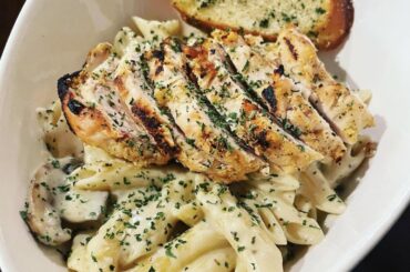 Chicken Penne Alfredo with Mushrooms, and Shrimp Spaghetti Alfredo.