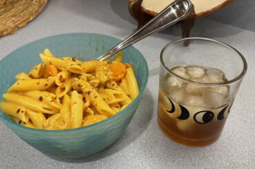 Pumpkin, sausage, penne with fennel bowl and an apple old fashioned to wash it down. Happy fall!