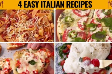 4 Easy Italian Recipes - Burrata Salad, Pesto Pizza, Red Sauce Pasta, and Bruschettas