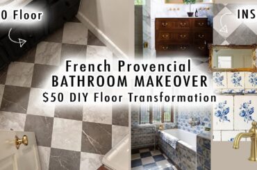 French Provincial BATHROOM MAKEOVER *$50 DIY Floor Transformation* (Part One) | XO, MaCenna