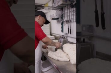 Pizziaolos at Grimaldi’s hand-stretch 500 pies each day. #pizza #cheese #pizzeria