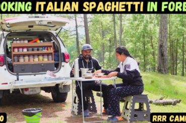 cooking italian spaghetti in our camper van | car camping in uttarakhand | camping in forest