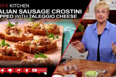 Sweet Italian Sausage Crostini Topped with Taleggio Cheese