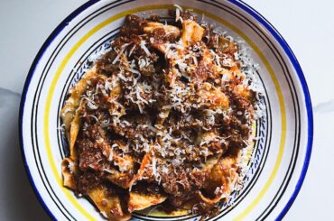 Wild Boar Bolognese over fresh Tagliatelle.