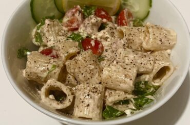 Homemade lemon based salmon and feta pasta 🍋🐟 (350 cal)