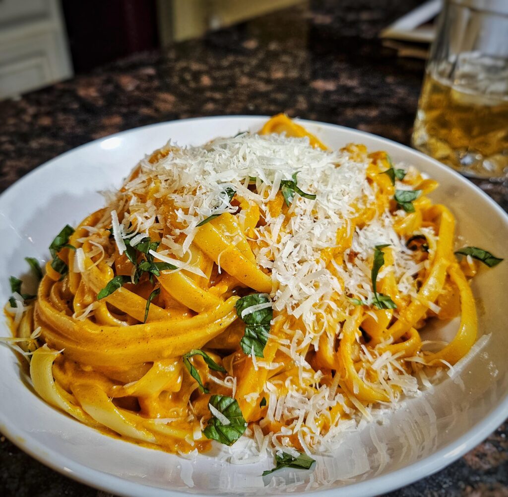 Creamy gochujang fettuccine.