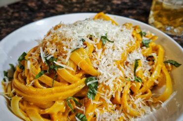 Creamy gochujang fettuccine.