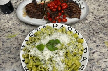 Pesto and steaks