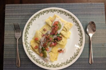 Corn and Ricotta Tortelli with Whiting and Salsa