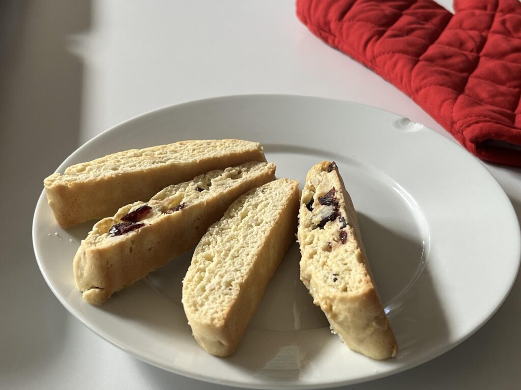 I made almond and cranberry biscotti