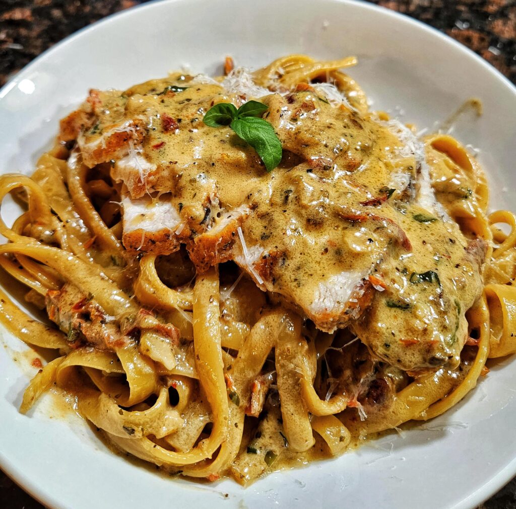 "Marry me chicken" with fettuccine.