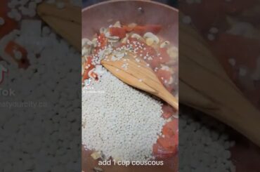 Couscous risotto: mushrooms, onions and roasted red peppers recipe #couscousrecipe #risottorecipe