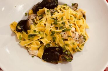 Seafood pasta I had in Zagan, Poland