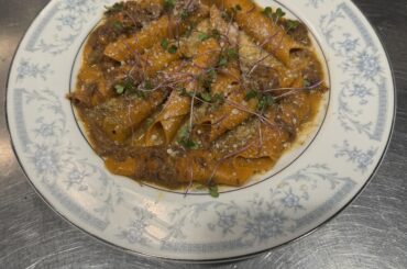 Paprika garganelli w/ spiced wild boar ragu