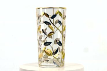 My Italian Decor - Italian Crystal Flowervine Tall Drinking Glass, Gold/Plat, Made In Italy