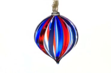 My Italian Decor - Murano Glass Filigrana Teardrop Ornament, Red, Cobalt, Made In Italy