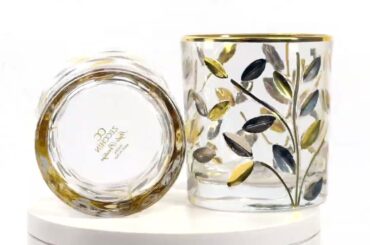 My Italian Decor - Italian Crystal Flowervine Tumblers, Gold/Plat, Made In Italy
