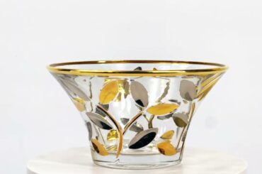 My Italian Decor - Italian Crystal Hand-painted Flowervine Candy Bowl, Gold/Plat, Made In Italy