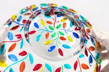 My Italian Decor - Venetian Crystal Flowervine Centerpiece Bowl, Hand painted, Made In Italy