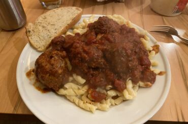 For whatever reason, Christmas Eve has become pasta for us. (I made and ate) slow simmered marinara sauce with roasted garlic, hot Italian sausage and homemade meatballs. Garlic bread with herbs, butter, and more roasted garlic.
