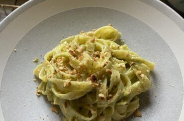 home made basil and almond pesto topped with toasted pine nuts