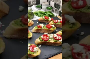 Wild garlic pesto bruschette #recipes #shortsrecipe
