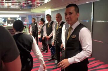 MSC Meraviglia Cruise Ship Waves Restaurant Greeters Lunch Deck 5 April 22nd 2023 4K video