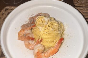 Schrimps scampi with angel hair pasta