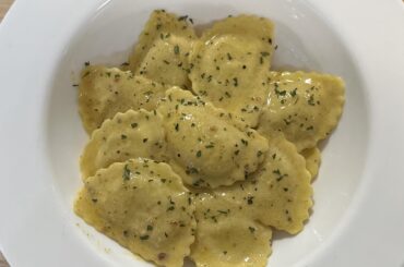 Lobster ravioli with white wine cream sauce