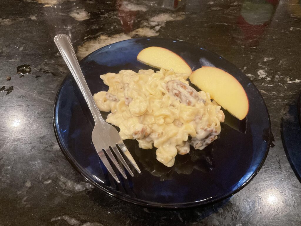 ~My own, Creamy mushroom Rotini with walnuts~ (A side of apples)