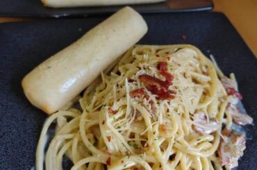 White wine garlic butter bucatini.