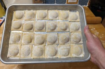Roasted butternut squash and ricotta ravioli, in sage brown butter.