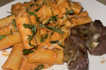 Copycat carbone spicy vodka pasta with skirt steak