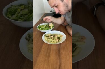 CREAMY PASTA WITH SHRIMP & SALAD #shorts #recipe #food #shortvideo #cooking #shortsvideo #asmrfood