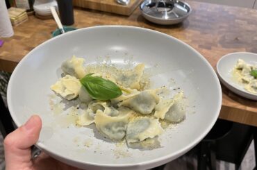 Spinach, wild garlic and vegan ricotta tortellini drizzled with sage and burnt onion butter.