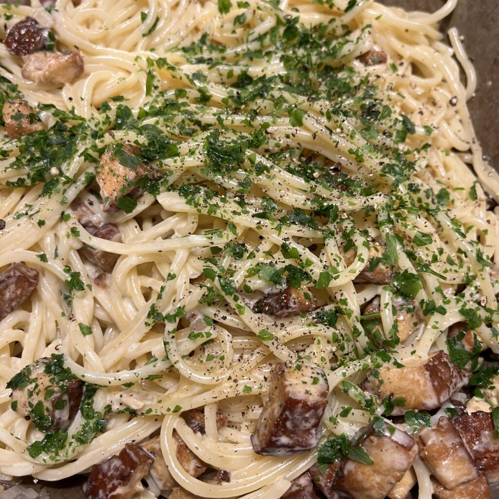 Pasta ”Carbonara” with alder smoked tofu