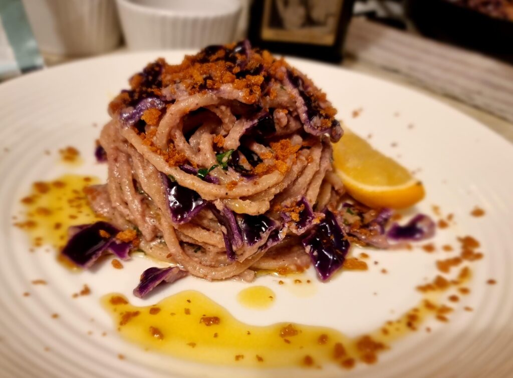 Bucatini with anchovy-walnut sauce