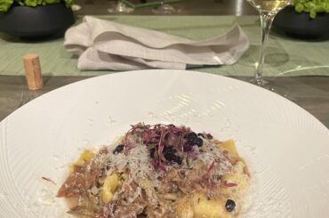 [I ate] housemade pappardelle w/ smoked duck confit, maitake mushrooms, wild huckleberries & parmigiano