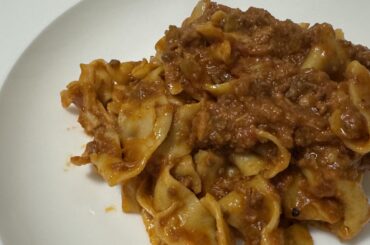 Homemade bolognese and homemade pappardelle