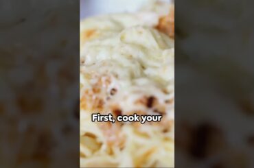 Baked Ziti & Ground Beef in a Jiffy! #italianrecipes #pizzapartiesofamerica