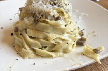 Pasta Alfredo parmigiano reggiano with mushroom and truffle. Great success!