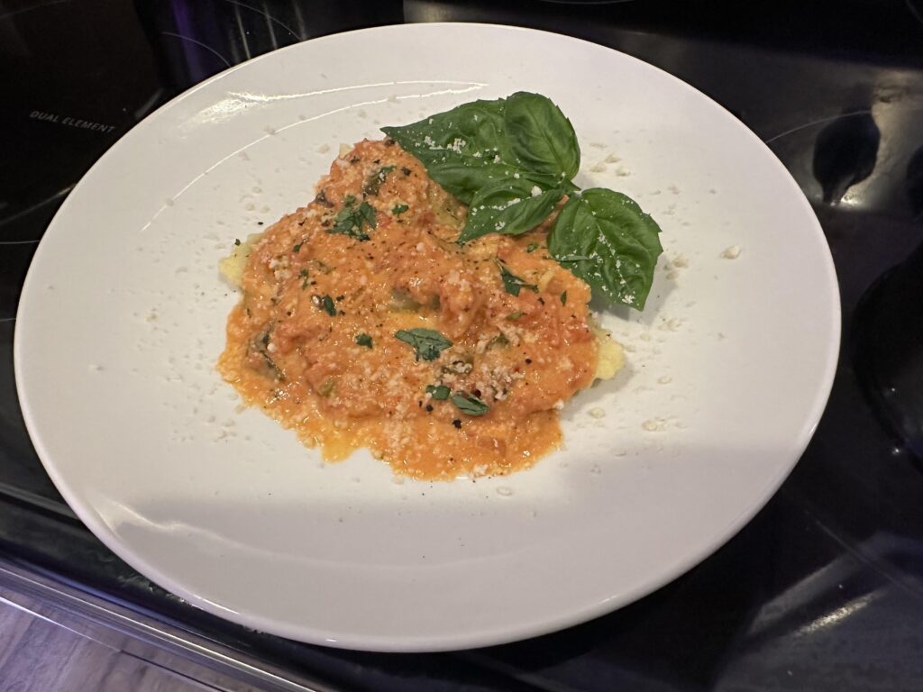 Mushroom ravioli with vodka sauce