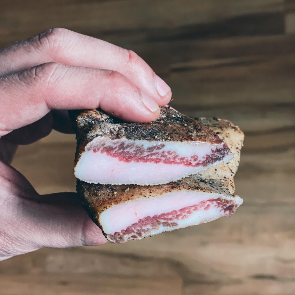 My first go at Guanciale, how does it look? Salt cured for a week and been sitting in a wire tray in the fridge for about 3 months