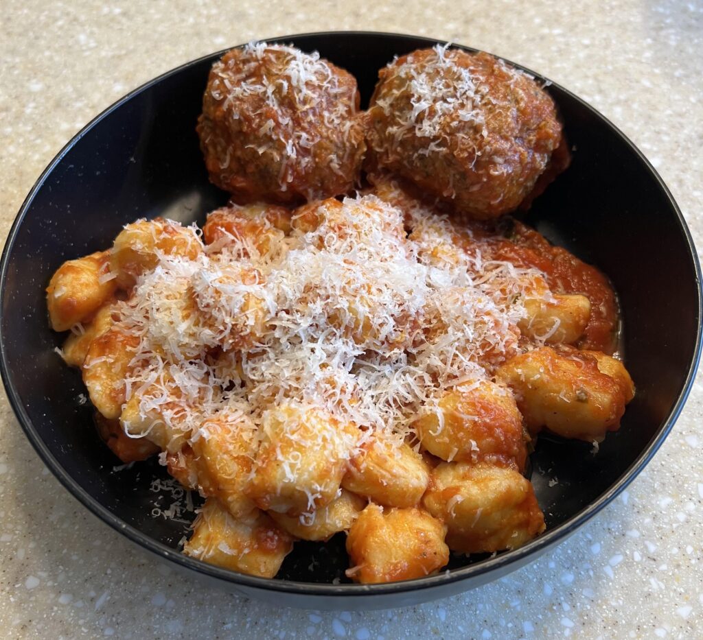 Gnocchi pomodoro with meatballs