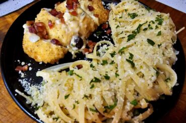 Frozen Stuffed Chicken Breast w/ Garlic Butter Linguine