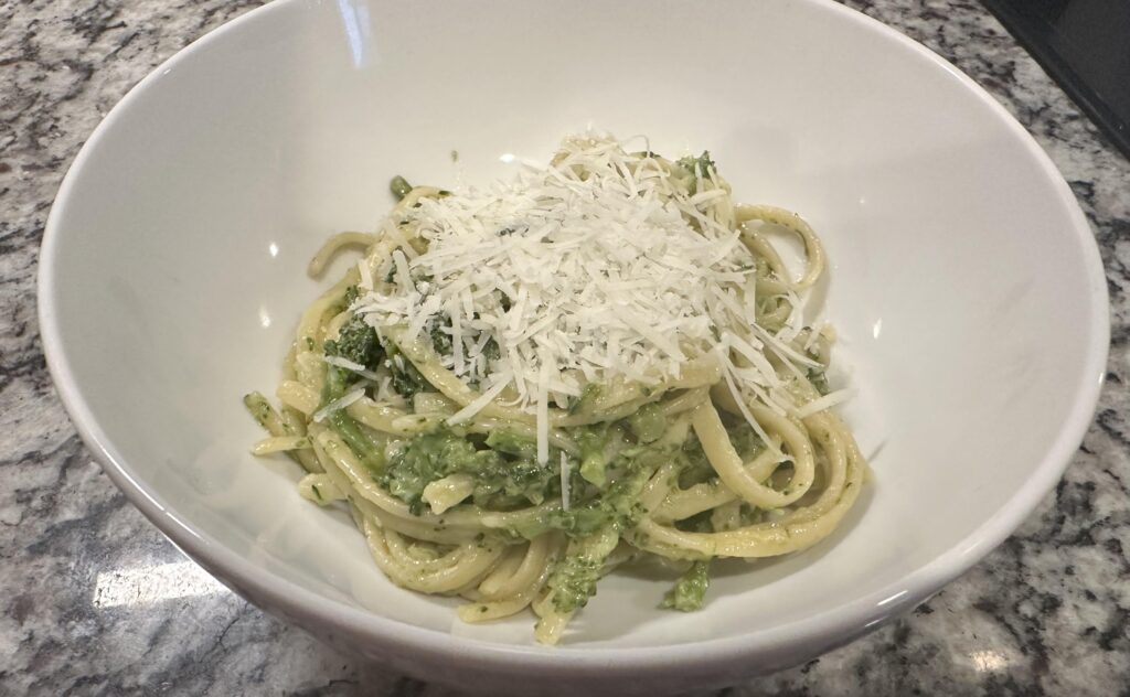 Linguini ripassate broccoli and pecorino
