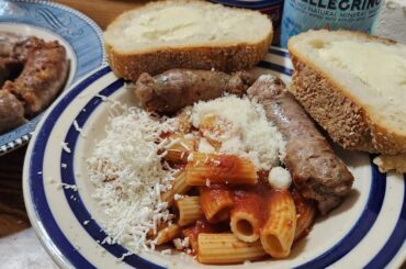 Pasta with fried italian sweet sausage w ricotta salata and parmegianno regianno mangia!!!!!