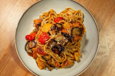 vegan grilled pepper & eggplant pasta
