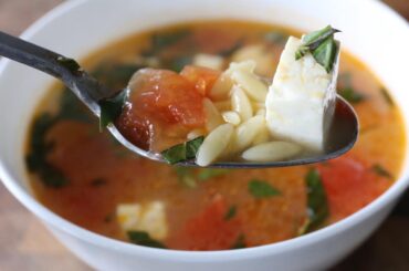 Chunky Greek Orzo Feta Tomato Soup