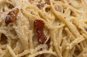 Carbonara with Guanciale and Pecorino. "Al dente", with whole egg as I don't throw out anything